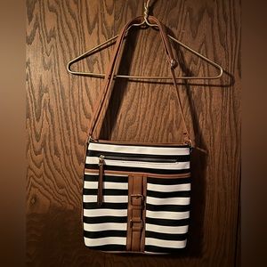 Faux Leather Black & White Striped Purse with Adjustable Strap
